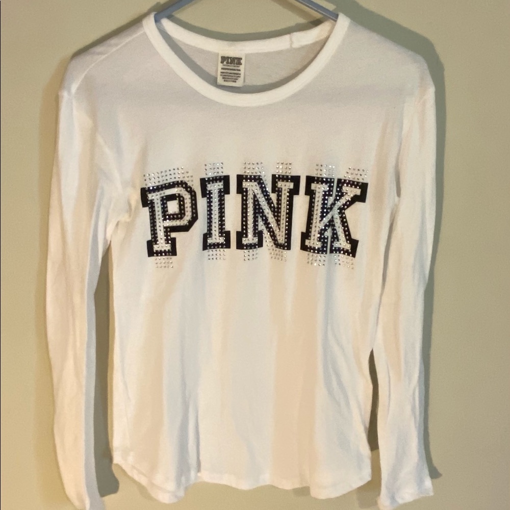 White and black PINK long sleeve tee